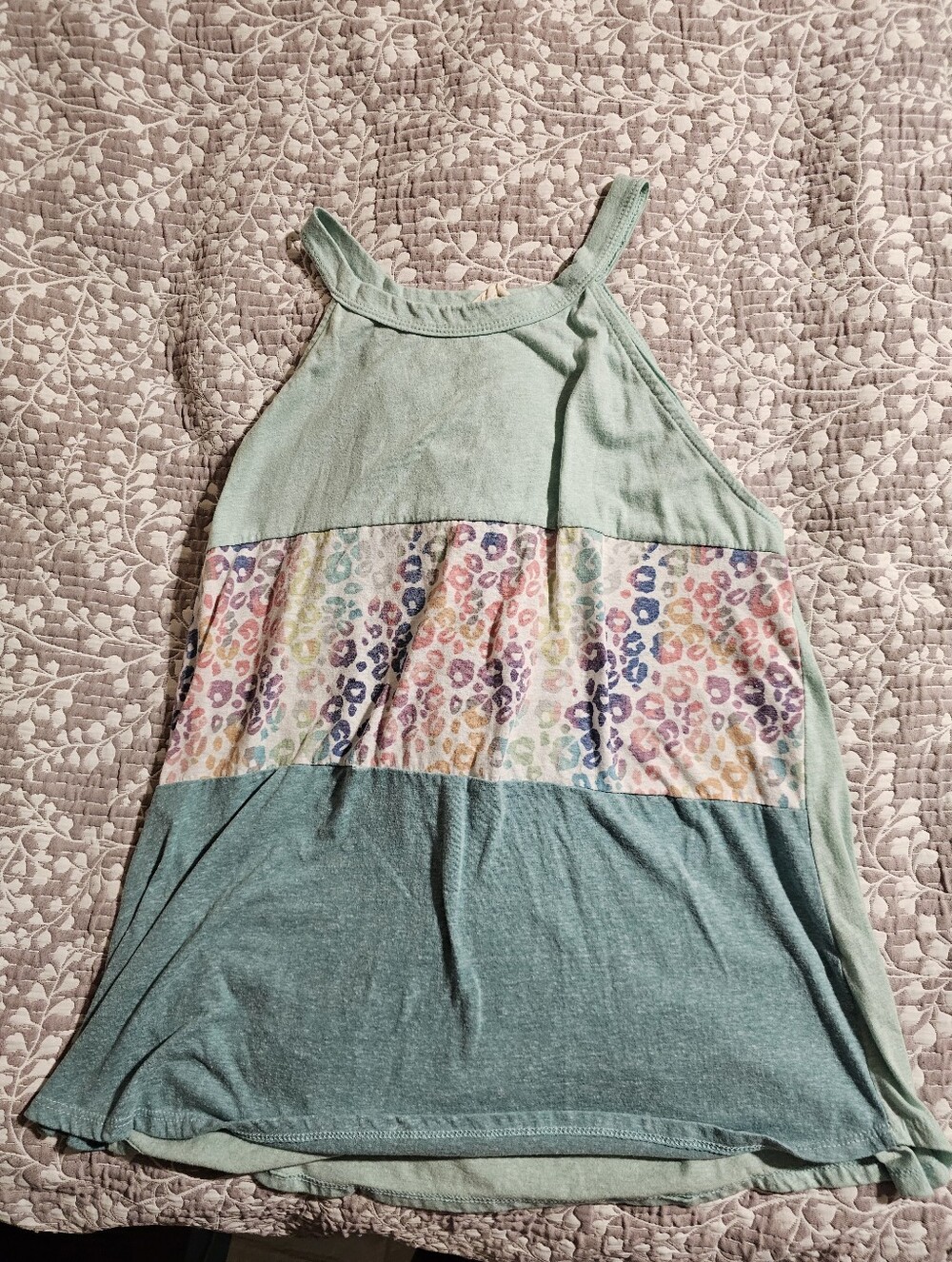 Mint Halter Tank with Pastel Leopard Stripe